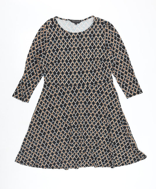 Dorothy Perkins Womens Black Geometric Viscose Fit & Flare Size 14 Boat Neck Pullover