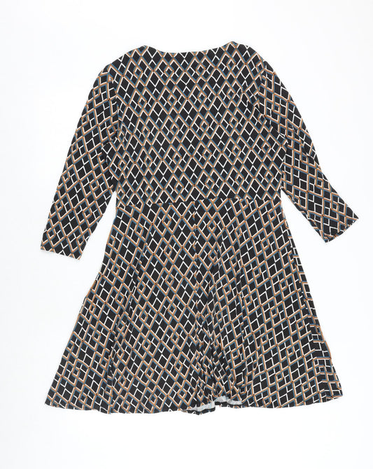 Dorothy Perkins Womens Black Geometric Viscose Fit & Flare Size 14 Boat Neck Pullover