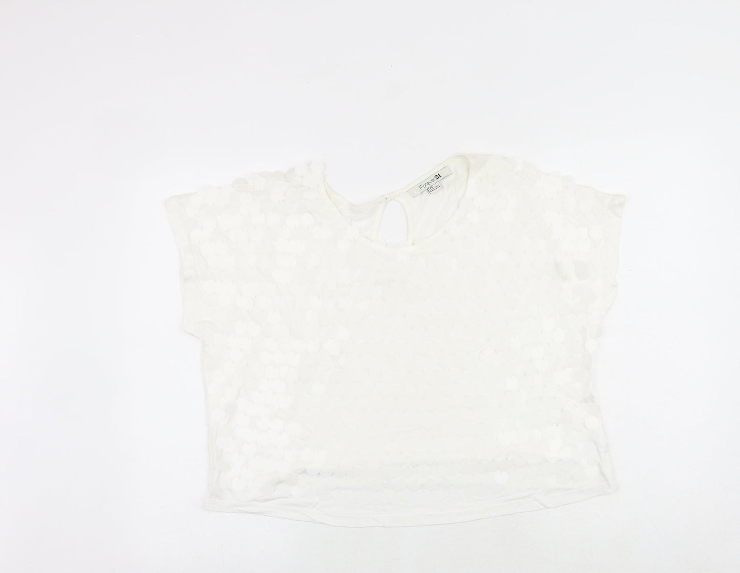 FOREVER 21 Womens White Polyester Basic Blouse Size L Round Neck