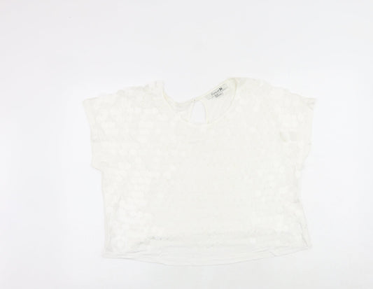 FOREVER 21 Womens White Polyester Basic Blouse Size L Round Neck