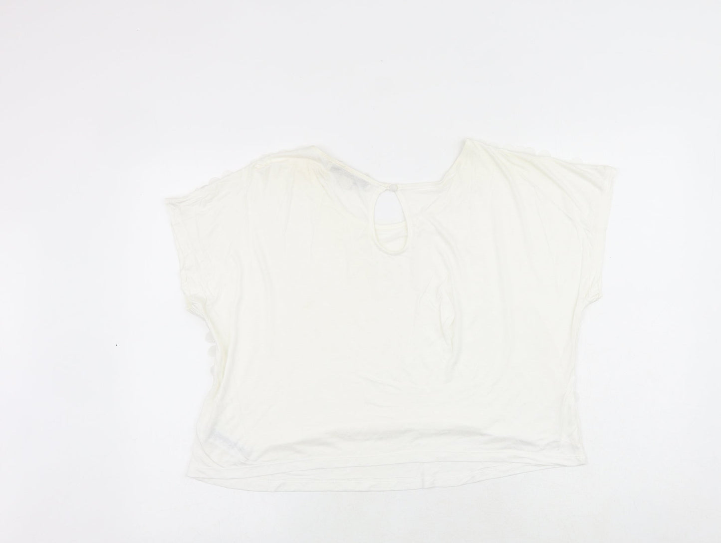 FOREVER 21 Womens White Polyester Basic Blouse Size L Round Neck