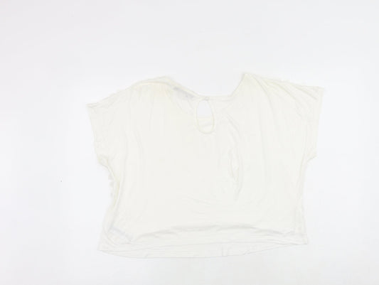 FOREVER 21 Womens White Polyester Basic Blouse Size L Round Neck