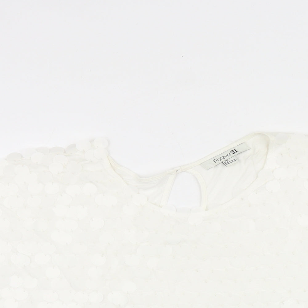 FOREVER 21 Womens White Polyester Basic Blouse Size L Round Neck