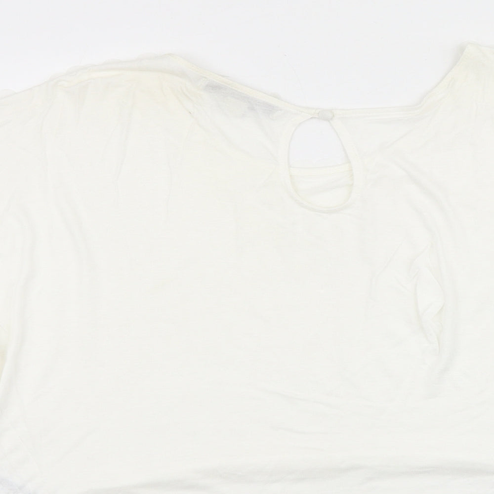 FOREVER 21 Womens White Polyester Basic Blouse Size L Round Neck