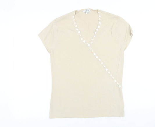 CMD Womens Beige Polyester Basic T-Shirt Size L V-Neck - Ribbed