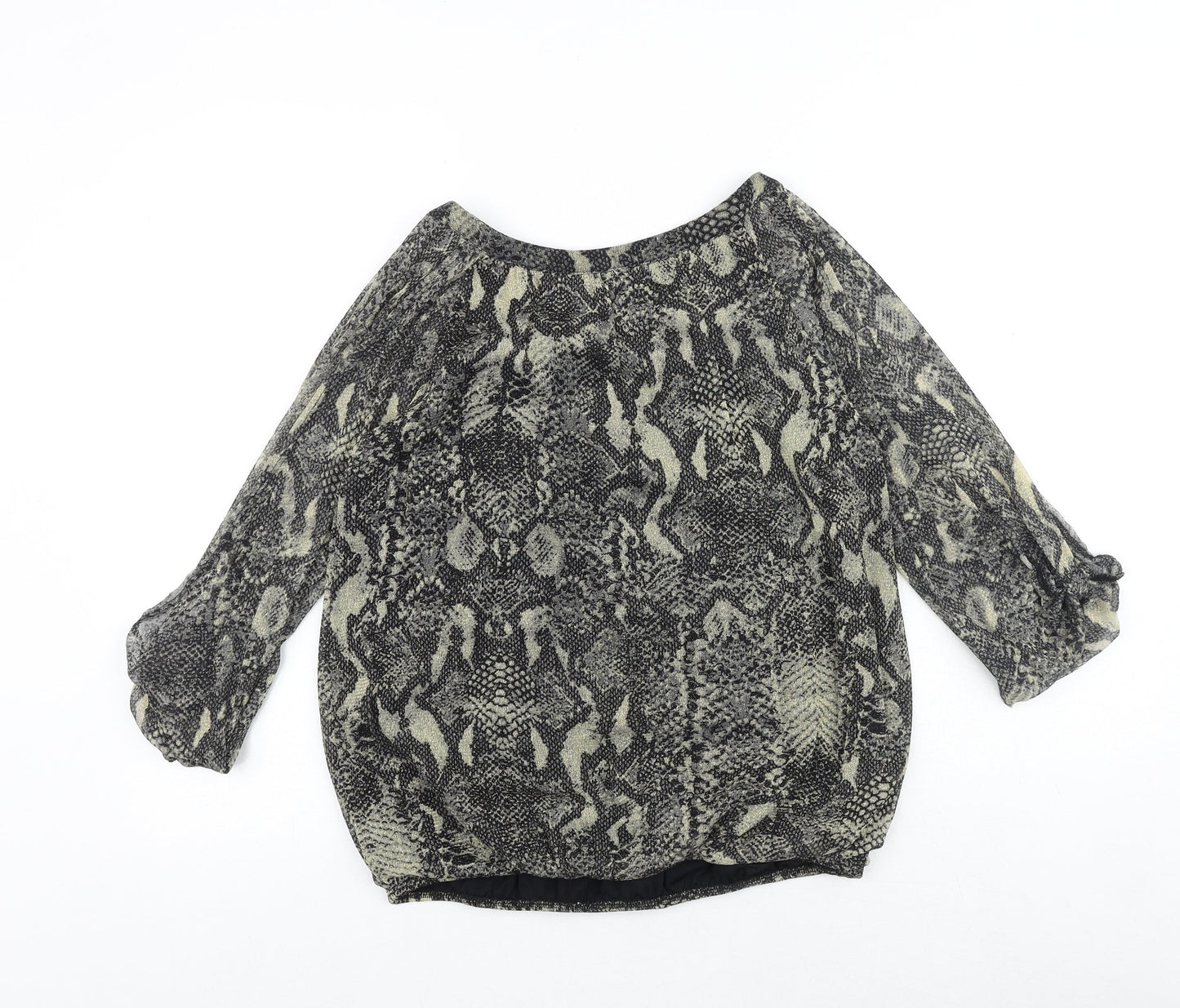 Dorothy Perkins Womens Black Animal Print Polyester Basic Blouse Size 12 V-Neck - Snakeskin Pattern