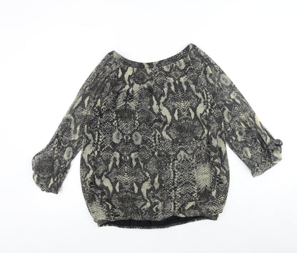 Dorothy Perkins Womens Black Animal Print Polyester Basic Blouse Size 12 V-Neck - Snakeskin Pattern