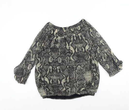 Dorothy Perkins Womens Black Animal Print Polyester Basic Blouse Size 12 V-Neck - Snakeskin Pattern