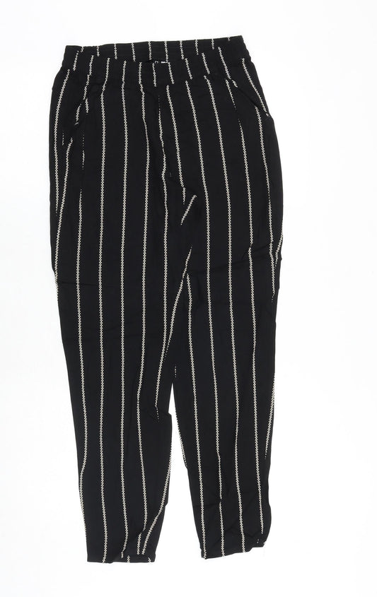 H&M Womens Black Striped Polyester Trousers Size 6 Regular