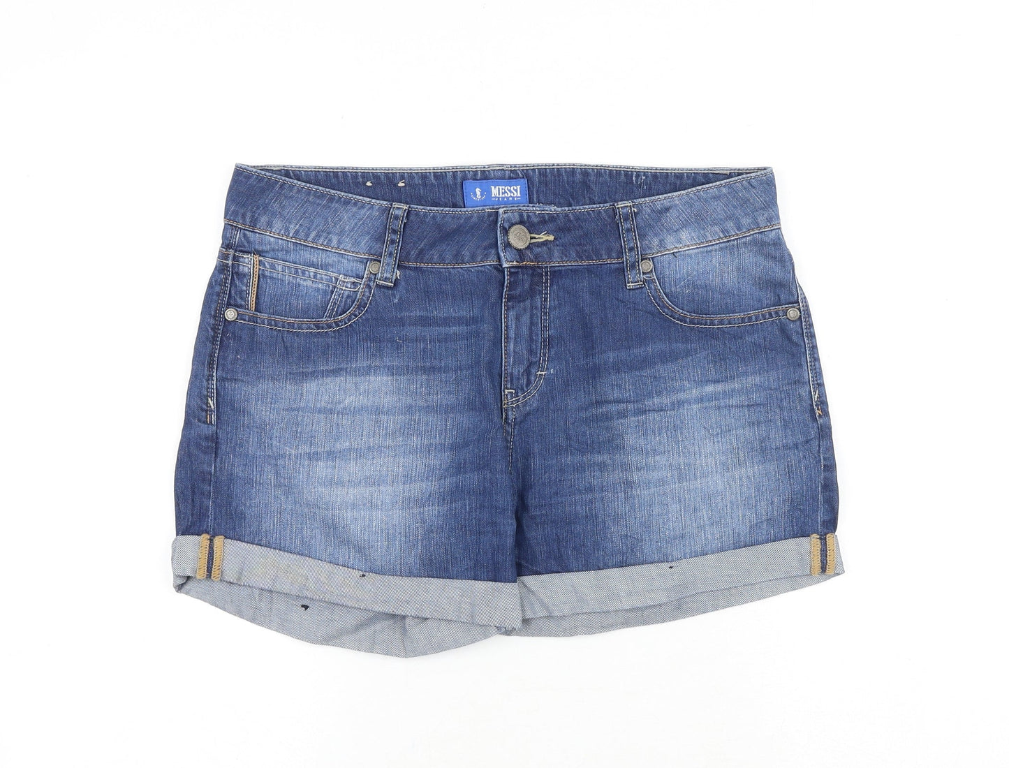 Messi Jeans Womens Blue 100% Cotton Hot Pants Shorts Size 35 in Regular Zip