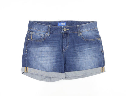 Messi Jeans Womens Blue 100% Cotton Hot Pants Shorts Size 35 in Regular Zip