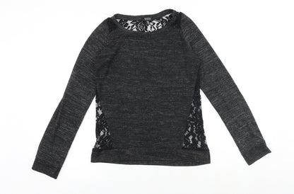 Bershka Womens Grey Floral Polyester Basic Blouse Size XS Round Neck