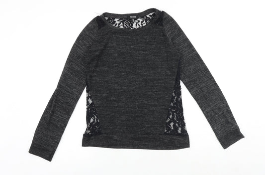 Bershka Womens Grey Floral Polyester Basic Blouse Size XS Round Neck