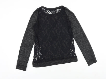 Bershka Womens Grey Floral Polyester Basic Blouse Size XS Round Neck