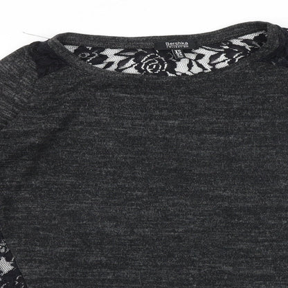 Bershka Womens Grey Floral Polyester Basic Blouse Size XS Round Neck
