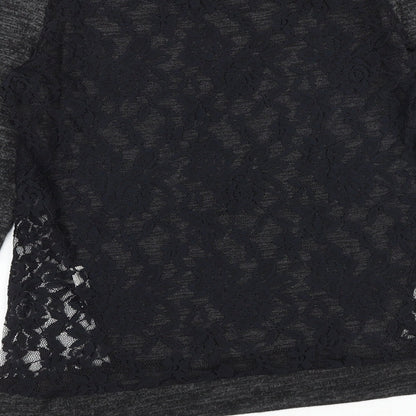 Bershka Womens Grey Floral Polyester Basic Blouse Size XS Round Neck