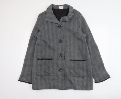 Anne De Lancy Womens Grey Herringbone Pea Coat Coat Size L Button