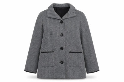 Anne De Lancy Womens Grey Herringbone Pea Coat Coat Size L Button
