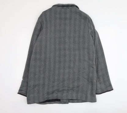 Anne De Lancy Womens Grey Herringbone Pea Coat Coat Size L Button