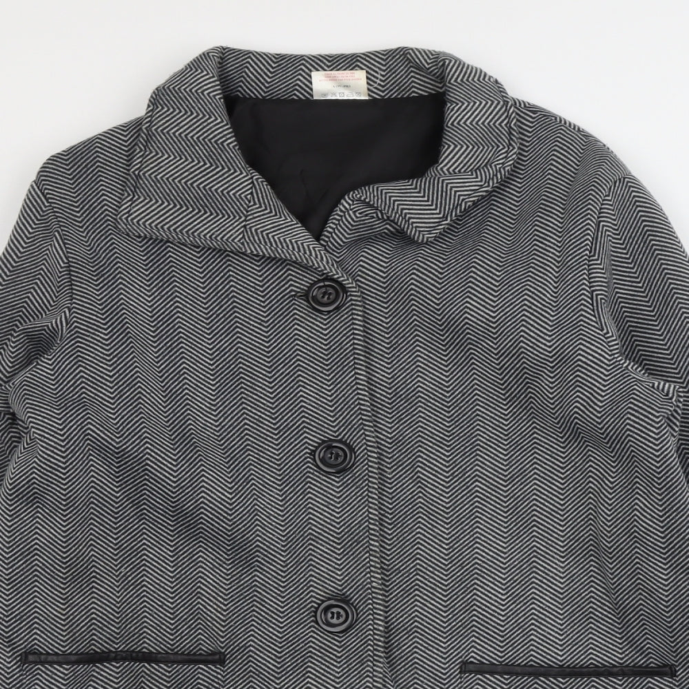 Anne De Lancy Womens Grey Herringbone Pea Coat Coat Size L Button