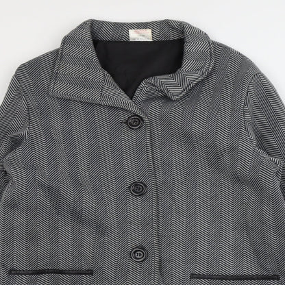 Anne De Lancy Womens Grey Herringbone Pea Coat Coat Size L Button