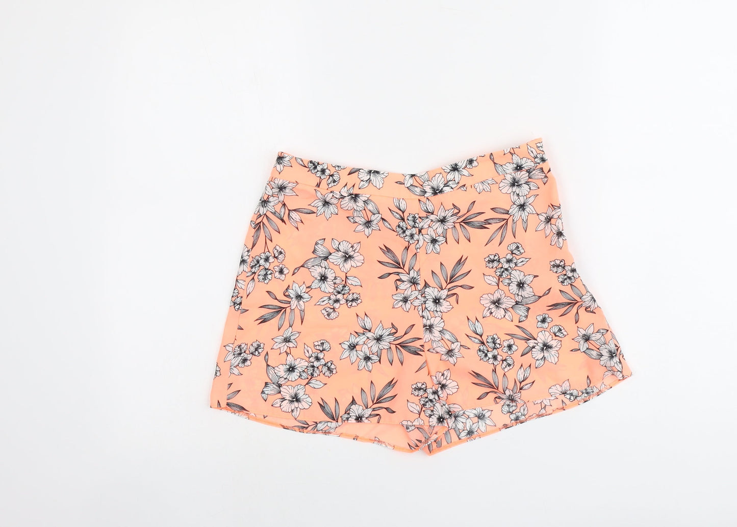 New Look Girls Orange Floral Polyester Mom Shorts Size 13 Years Regular Zip