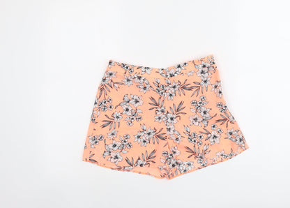 New Look Girls Orange Floral Polyester Mom Shorts Size 13 Years Regular Zip