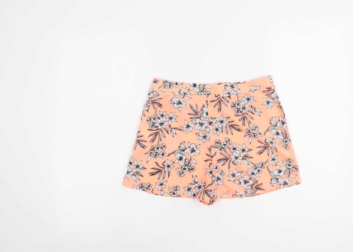 New Look Girls Orange Floral Polyester Mom Shorts Size 13 Years Regular Zip