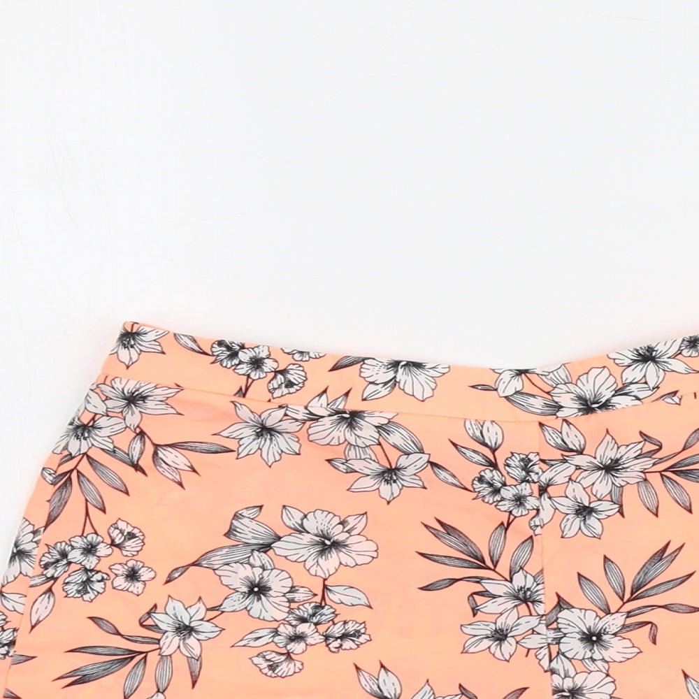 New Look Girls Orange Floral Polyester Mom Shorts Size 13 Years Regular Zip