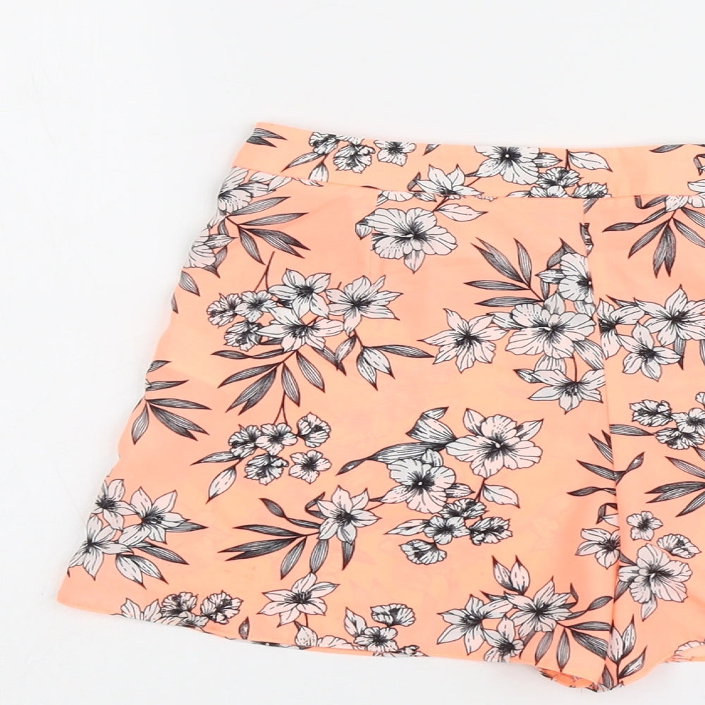 New Look Girls Orange Floral Polyester Mom Shorts Size 13 Years Regular Zip