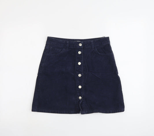 Marks and Spencer Womens Blue Cotton A-Line Skirt Size 10 Button