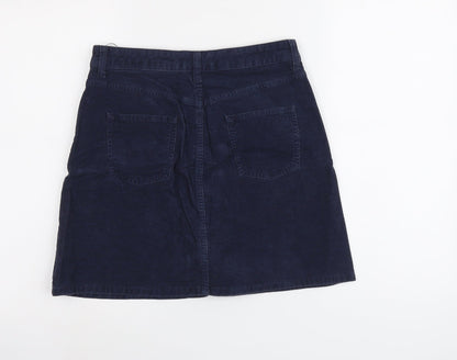 Marks and Spencer Womens Blue Cotton A-Line Skirt Size 10 Button