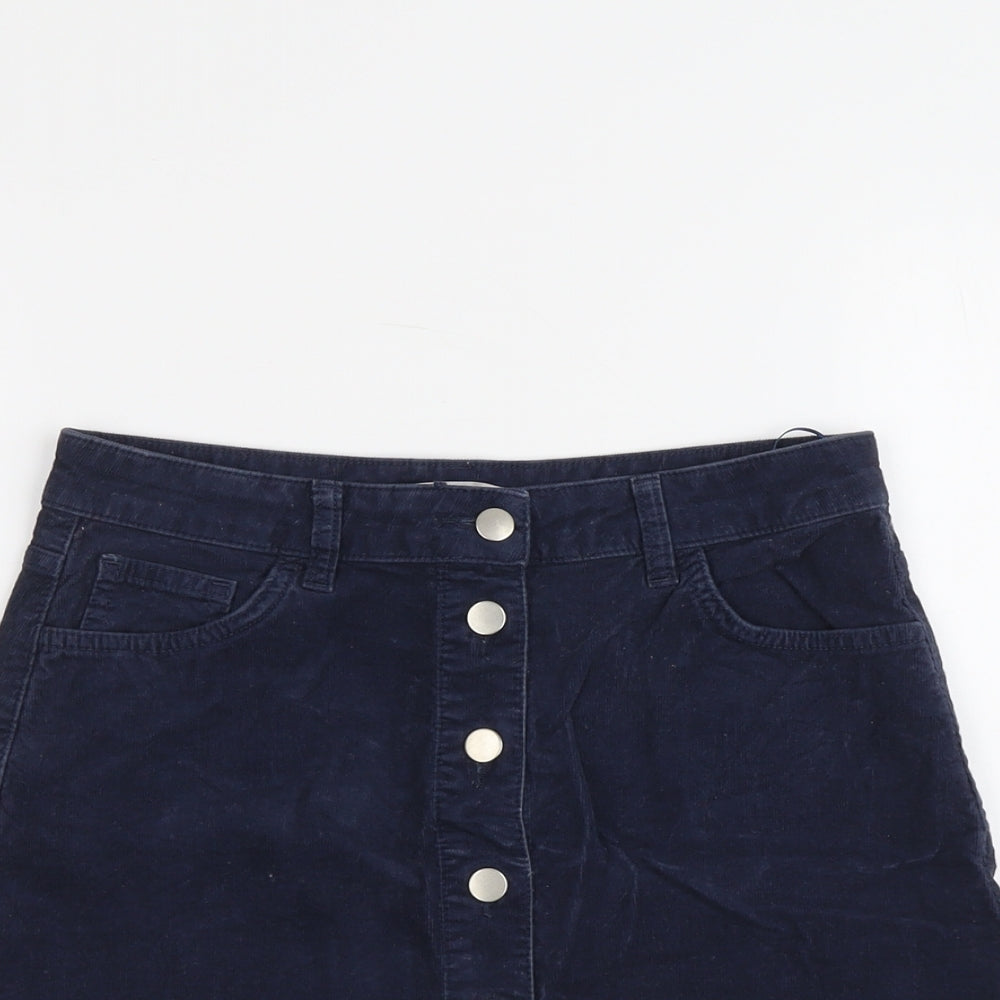 Marks and Spencer Womens Blue Cotton A-Line Skirt Size 10 Button