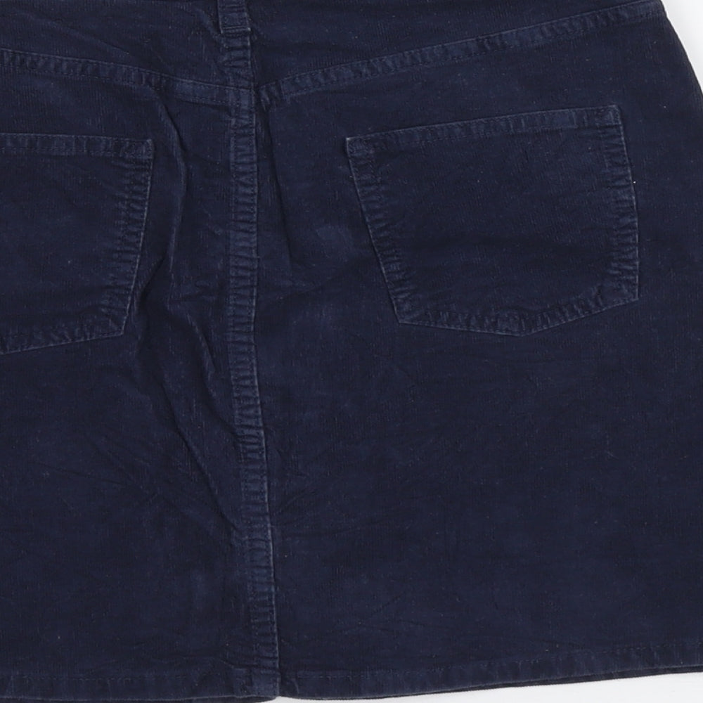 Marks and Spencer Womens Blue Cotton A-Line Skirt Size 10 Button