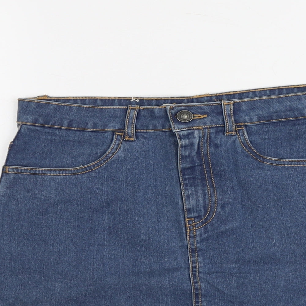 Premium Denim Womens Blue Cotton A-Line Skirt Size 28 in Button