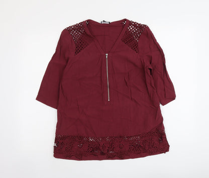 Warehouse Womens Red Viscose Basic Blouse Size 14 V-Neck