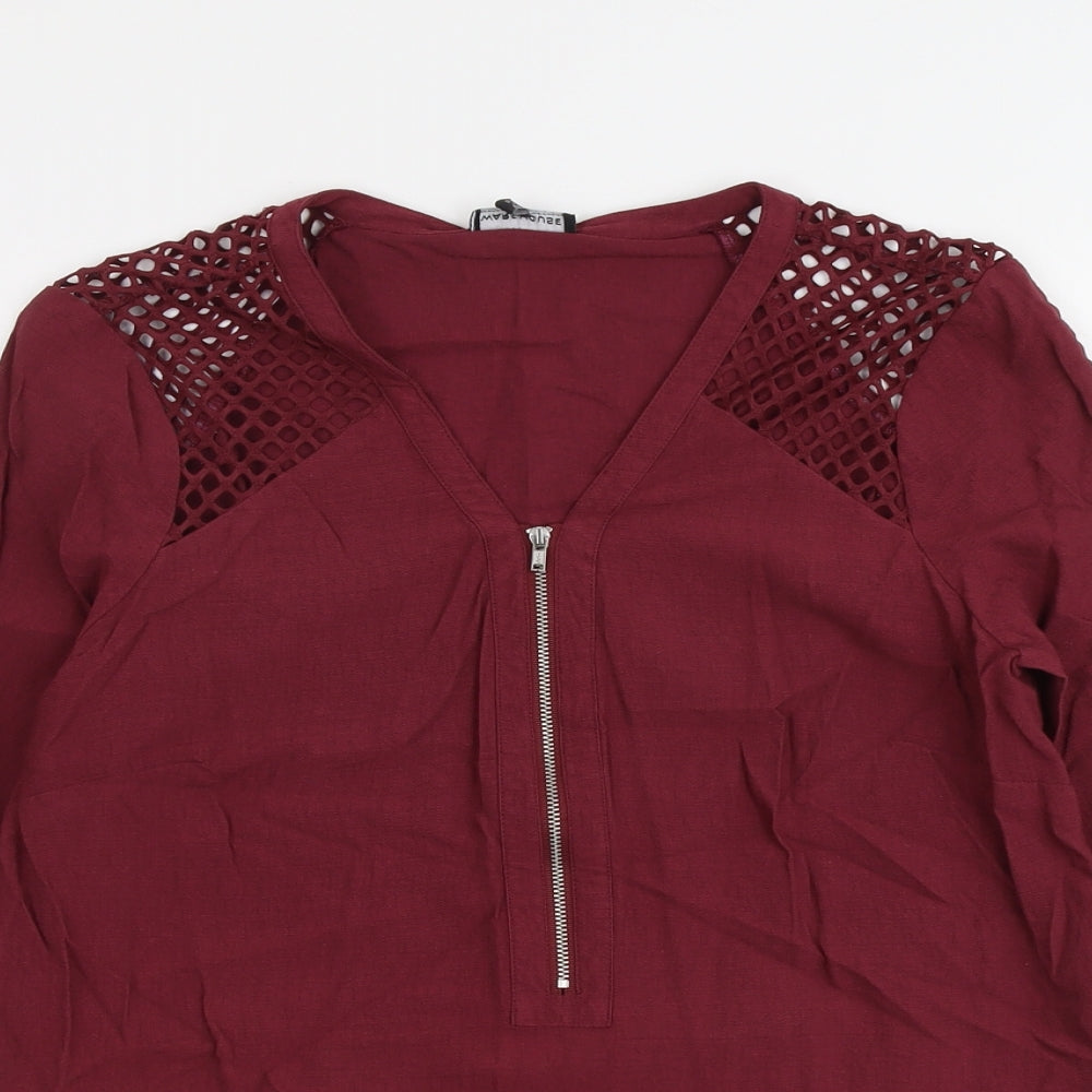 Warehouse Womens Red Viscose Basic Blouse Size 14 V-Neck