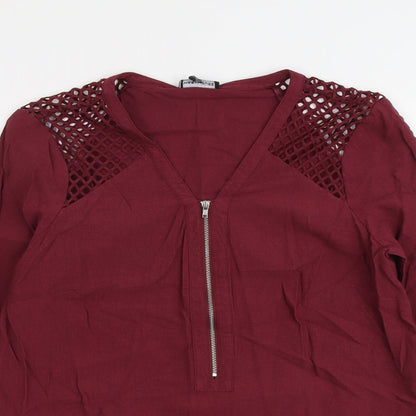 Warehouse Womens Red Viscose Basic Blouse Size 14 V-Neck