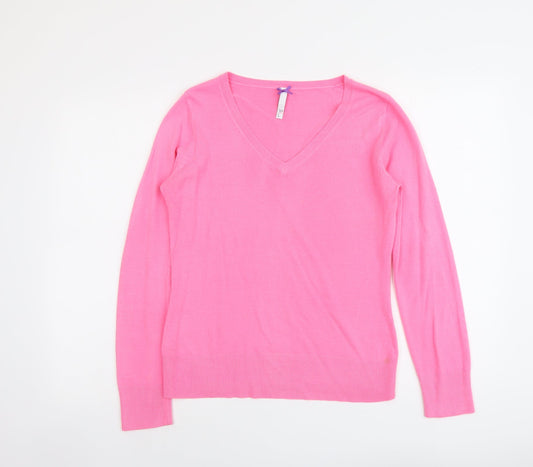 BHS Womens Pink V-Neck Acrylic Pullover Jumper Size 10