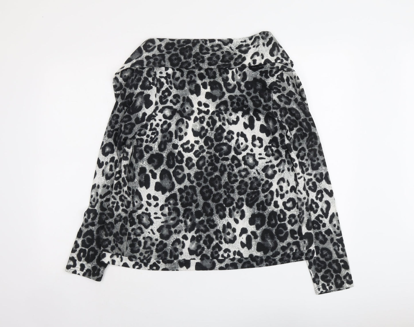 Izabel Womens Grey V-Neck Animal Print Polyester Cardigan Jumper Size S - Leopard Pattern