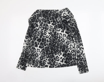 Izabel Womens Grey V-Neck Animal Print Polyester Cardigan Jumper Size S - Leopard Pattern