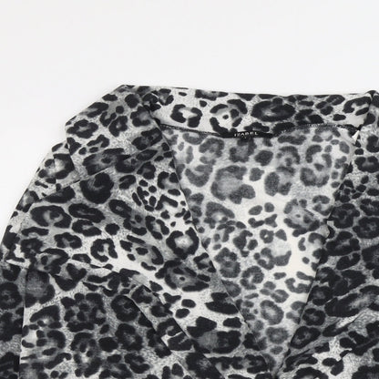Izabel Womens Grey V-Neck Animal Print Polyester Cardigan Jumper Size S - Leopard Pattern