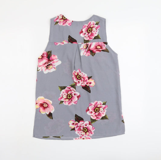 Cameo Rose Womens Grey Floral Polyester Basic Tank Size 8 V-Neck