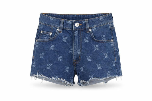 H&M Womens Blue Geometric Cotton Cut-Off Shorts Size 8 L3 in Regular Button - Love