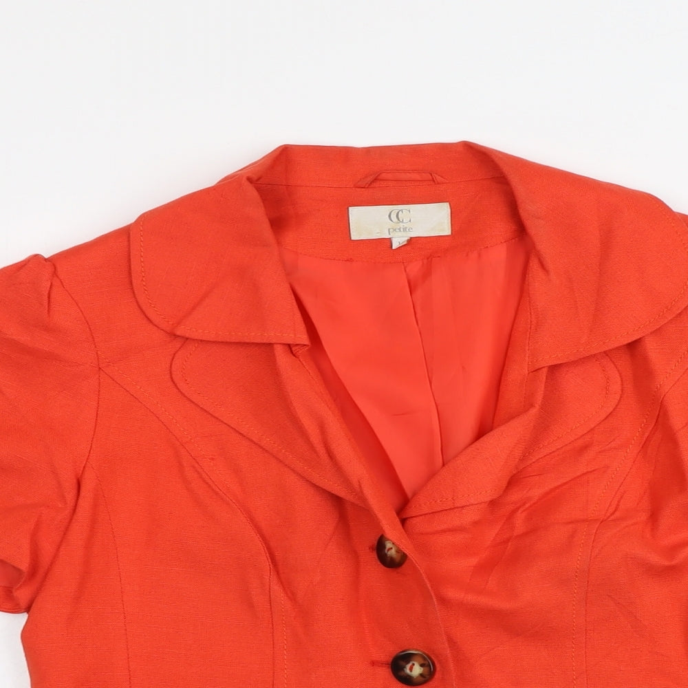 CC Womens Orange Linen Jacket Blazer Size 14