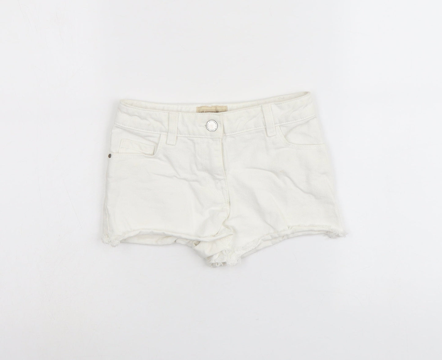 NEXT Girls White Cotton Cut-Off Shorts Size 7 Years Regular Buckle