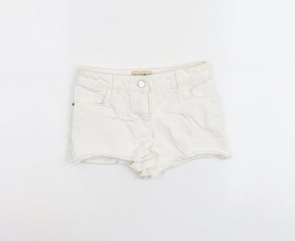 NEXT Girls White Cotton Cut-Off Shorts Size 7 Years Regular Buckle
