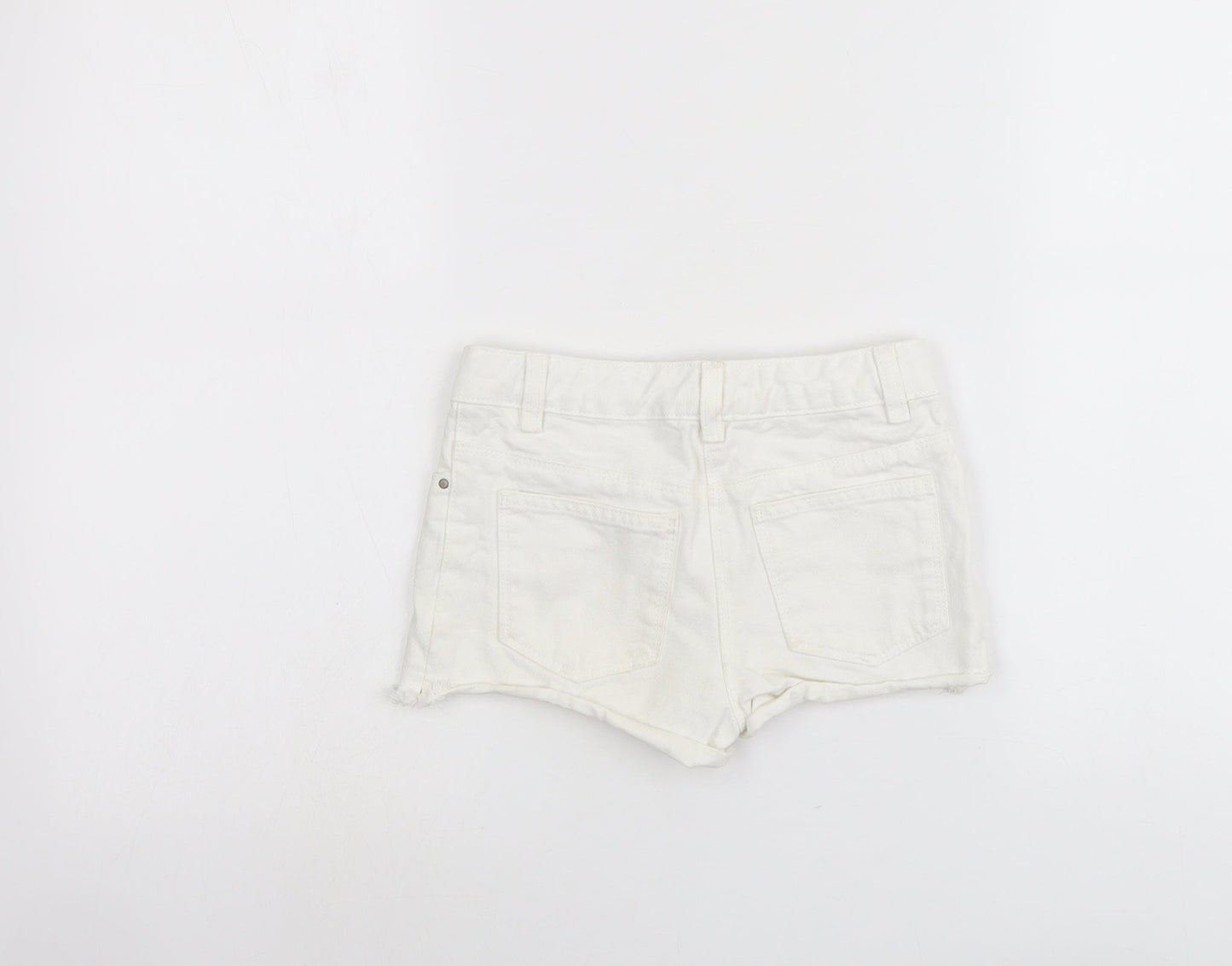 NEXT Girls White Cotton Cut-Off Shorts Size 7 Years Regular Buckle