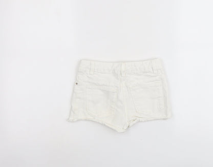 NEXT Girls White Cotton Cut-Off Shorts Size 7 Years Regular Buckle