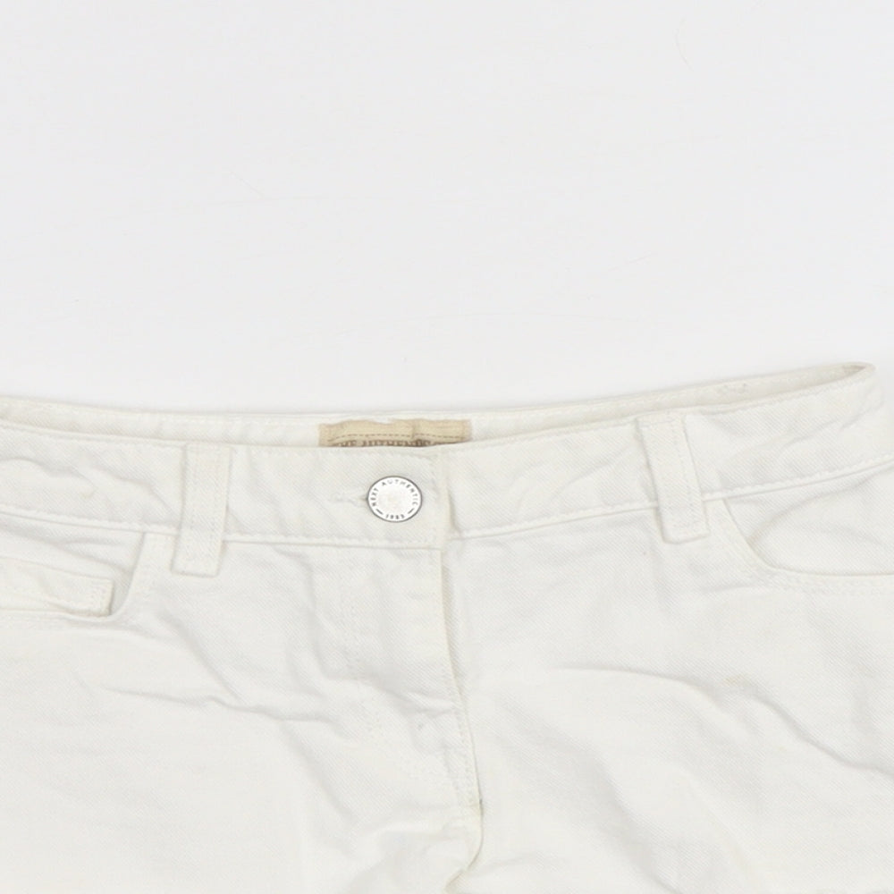 NEXT Girls White Cotton Cut-Off Shorts Size 7 Years Regular Buckle